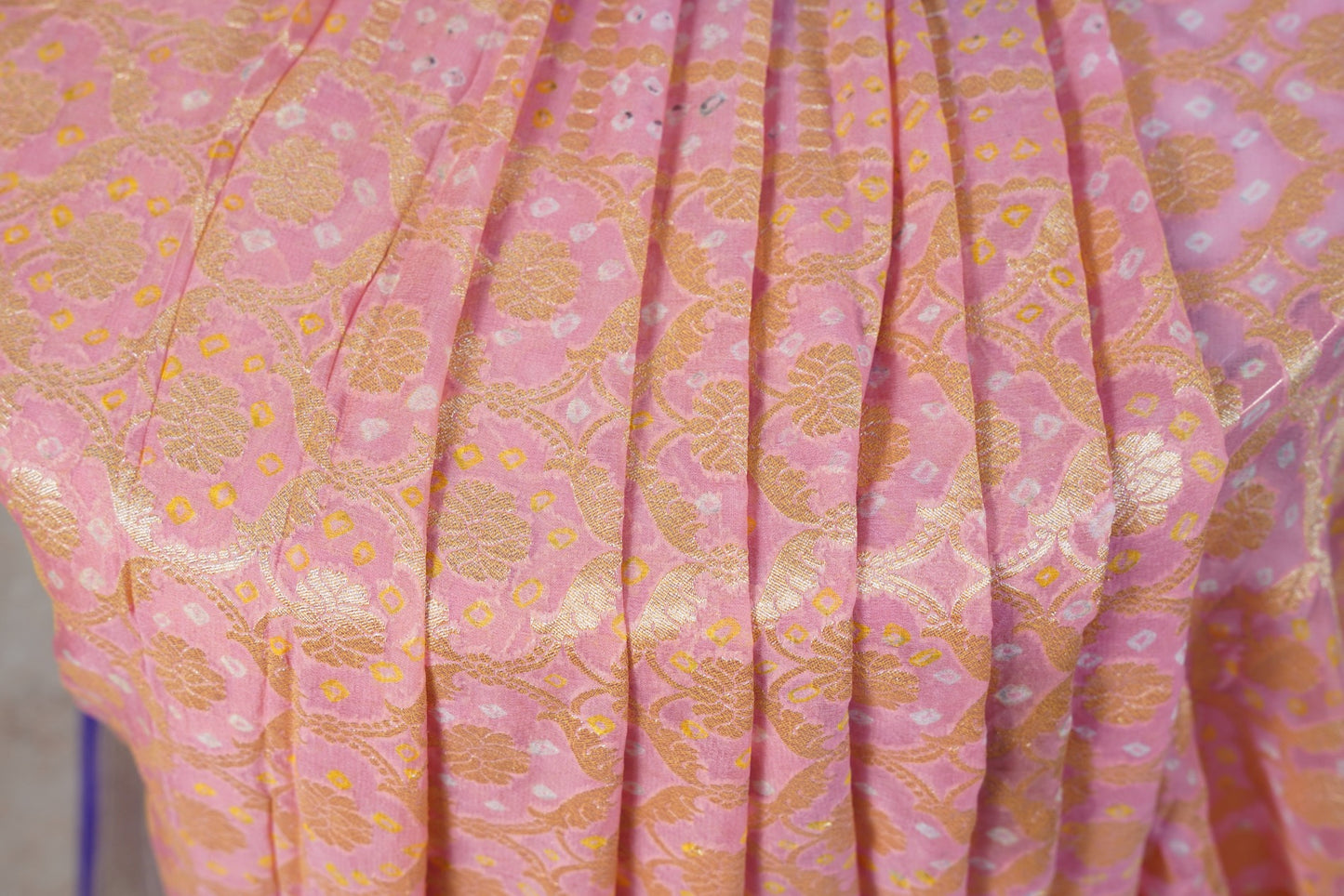 Purple Peach Bandhani Banaras Georgette Saree