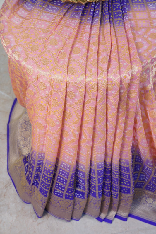 Purple Peach Bandhani Banaras Georgette Saree