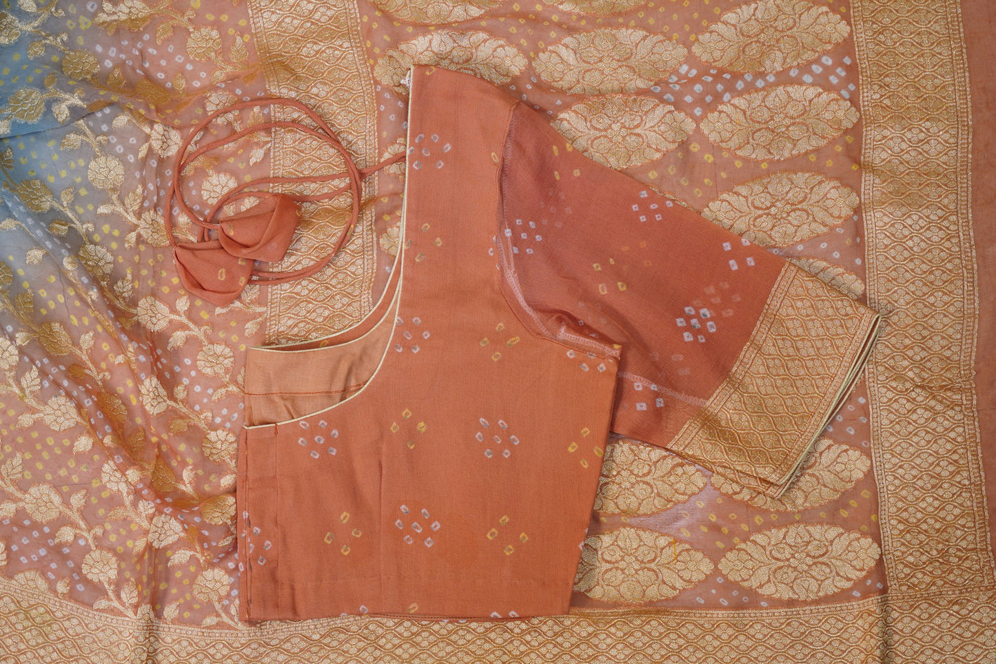 Grey and Yellow Bandhani Banaras Georgette Saree