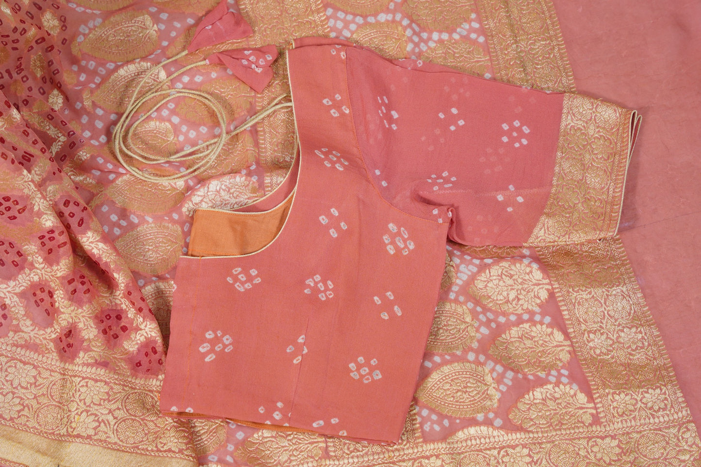 Peach Bandhani Banaras Georgette Saree