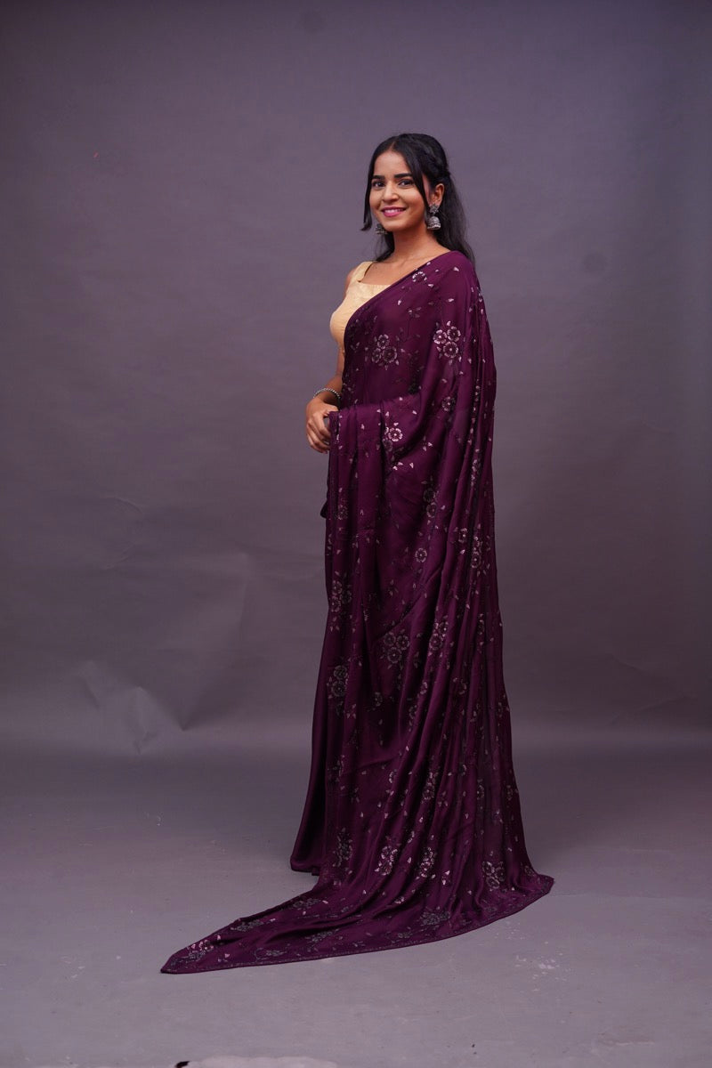 Swarovski Bottle green Saree
