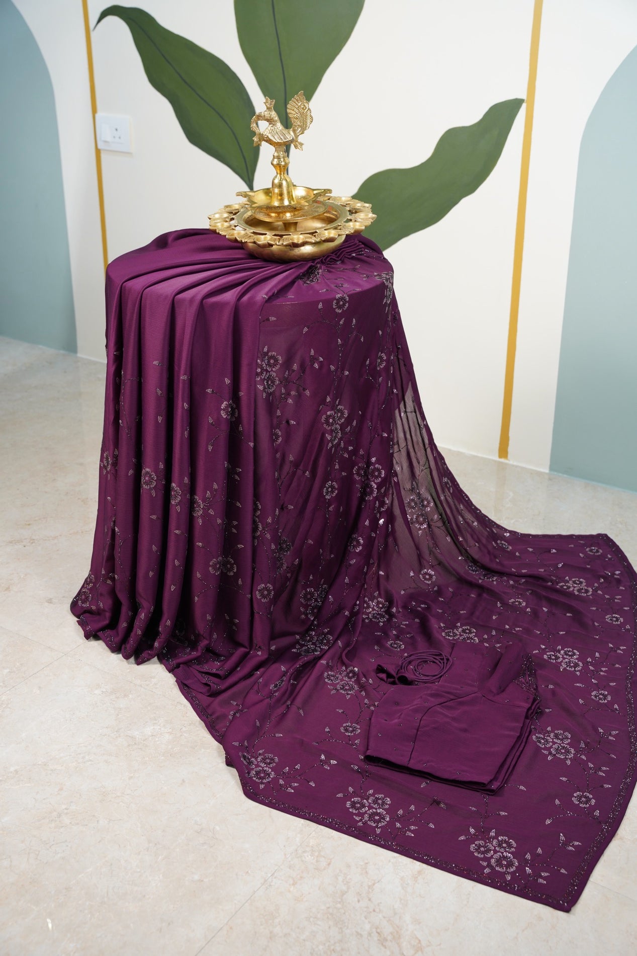Swarovski Bottle green Saree