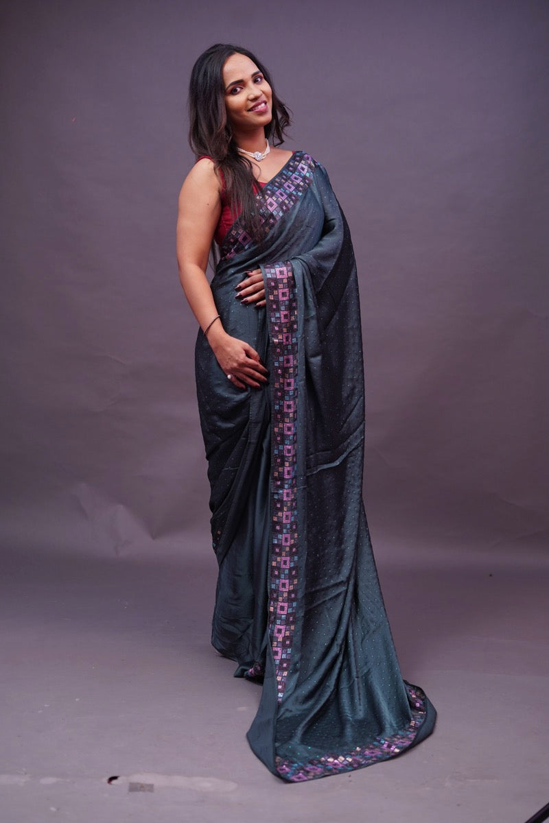 Swarovski Bottle green Saree