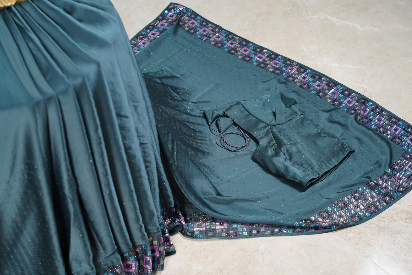 Swarovski Bottle green Saree