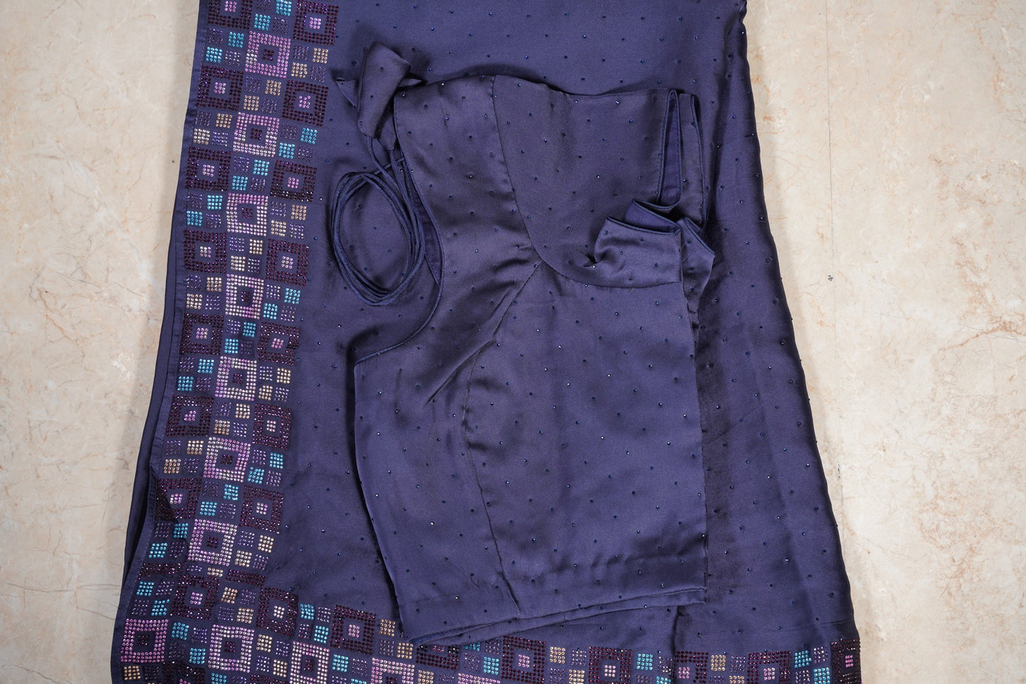 Swarovski Ink Blue Saree