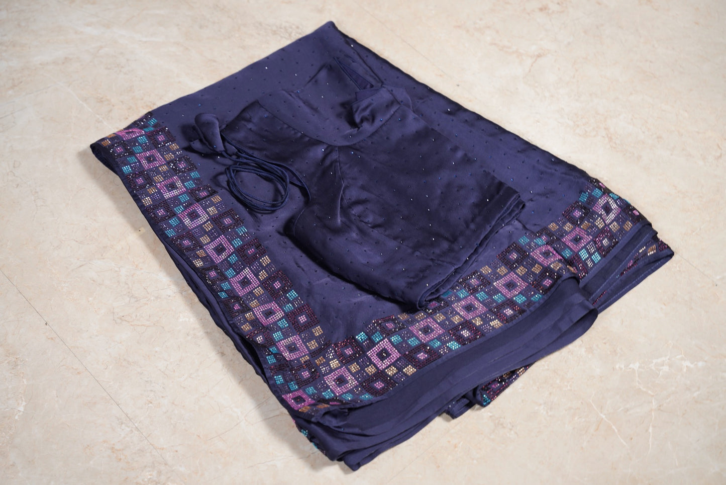 Swarovski Ink Blue Saree