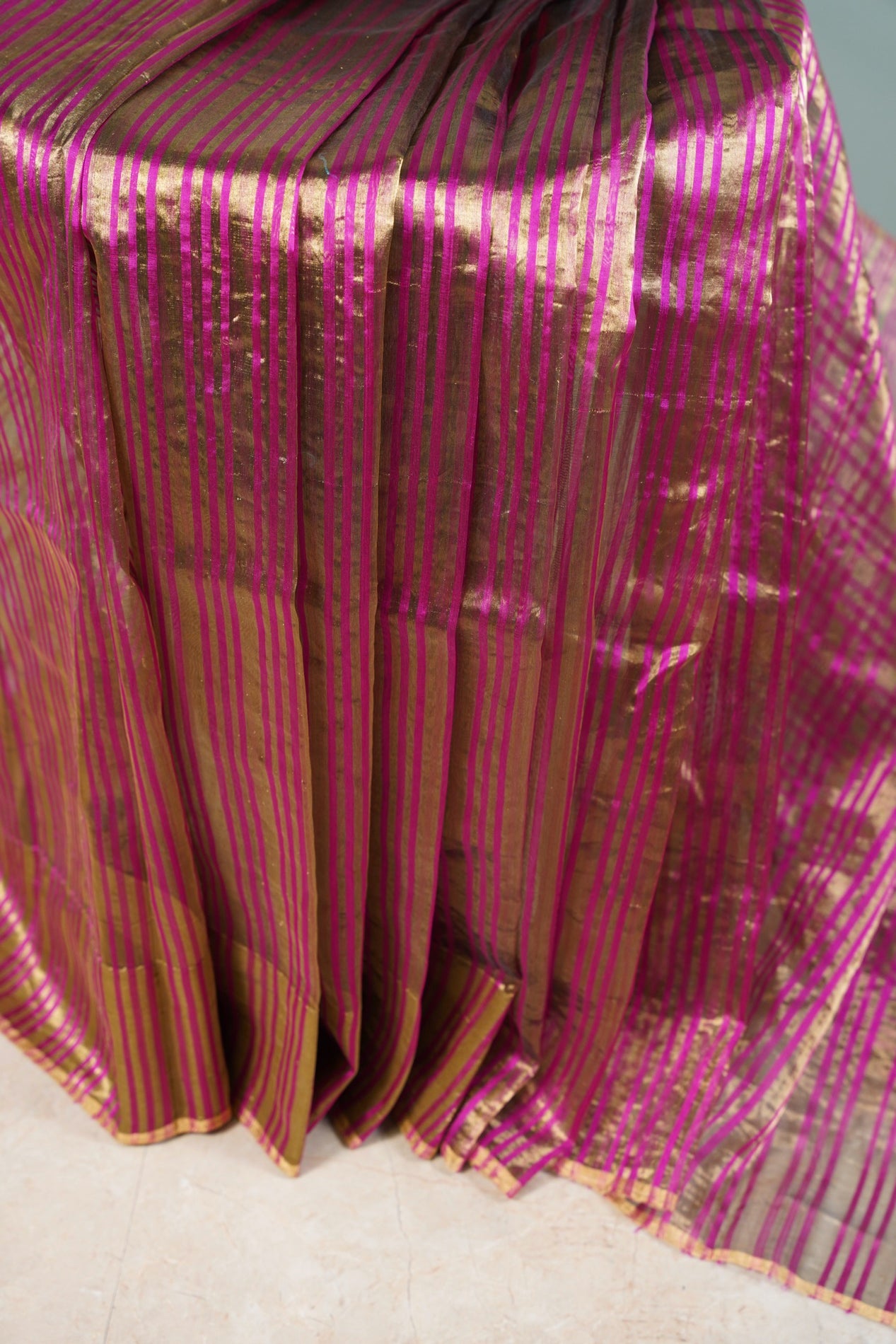 Pink Chanderi Saree with Gold Lines