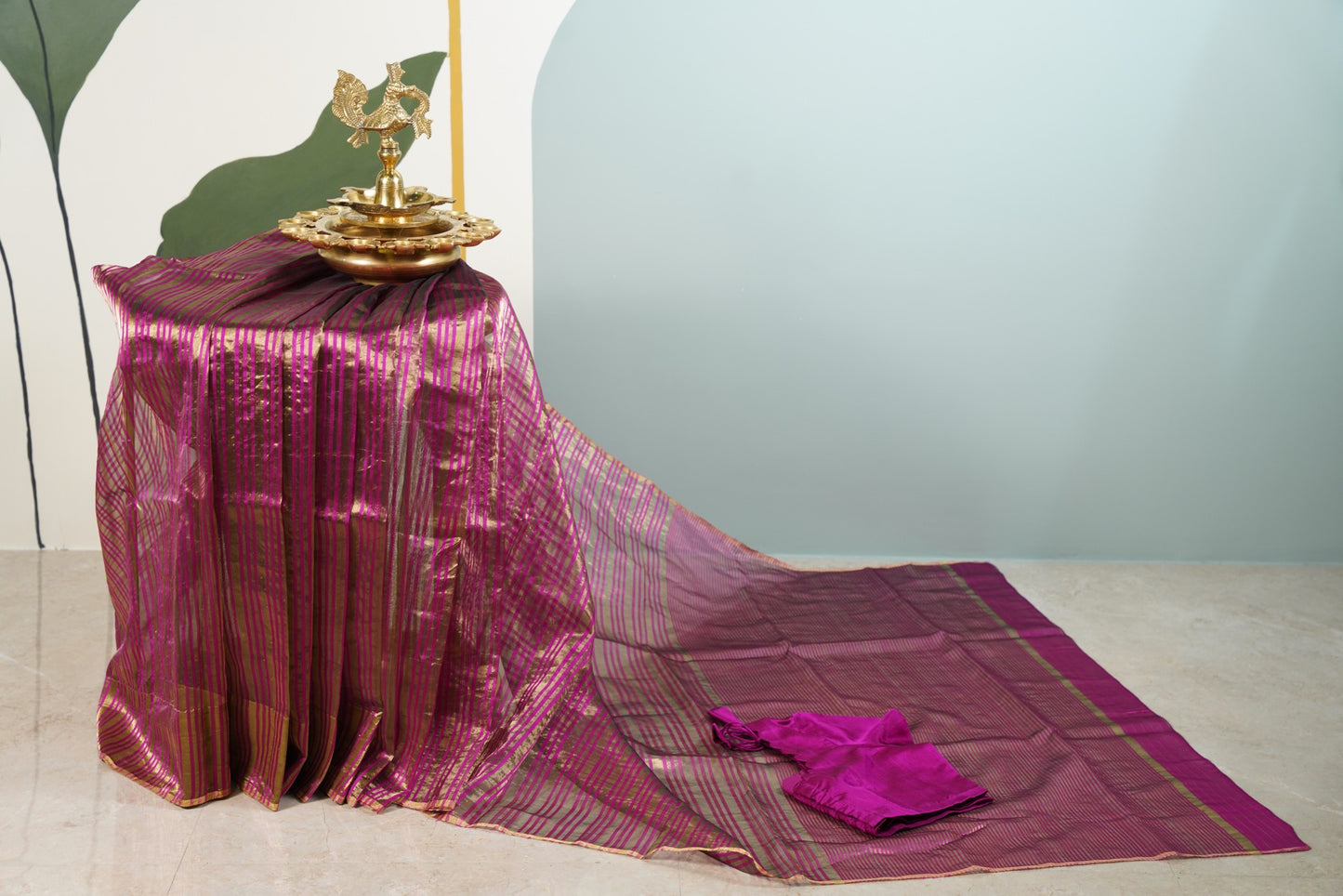 Pink Chanderi Saree with Gold Lines