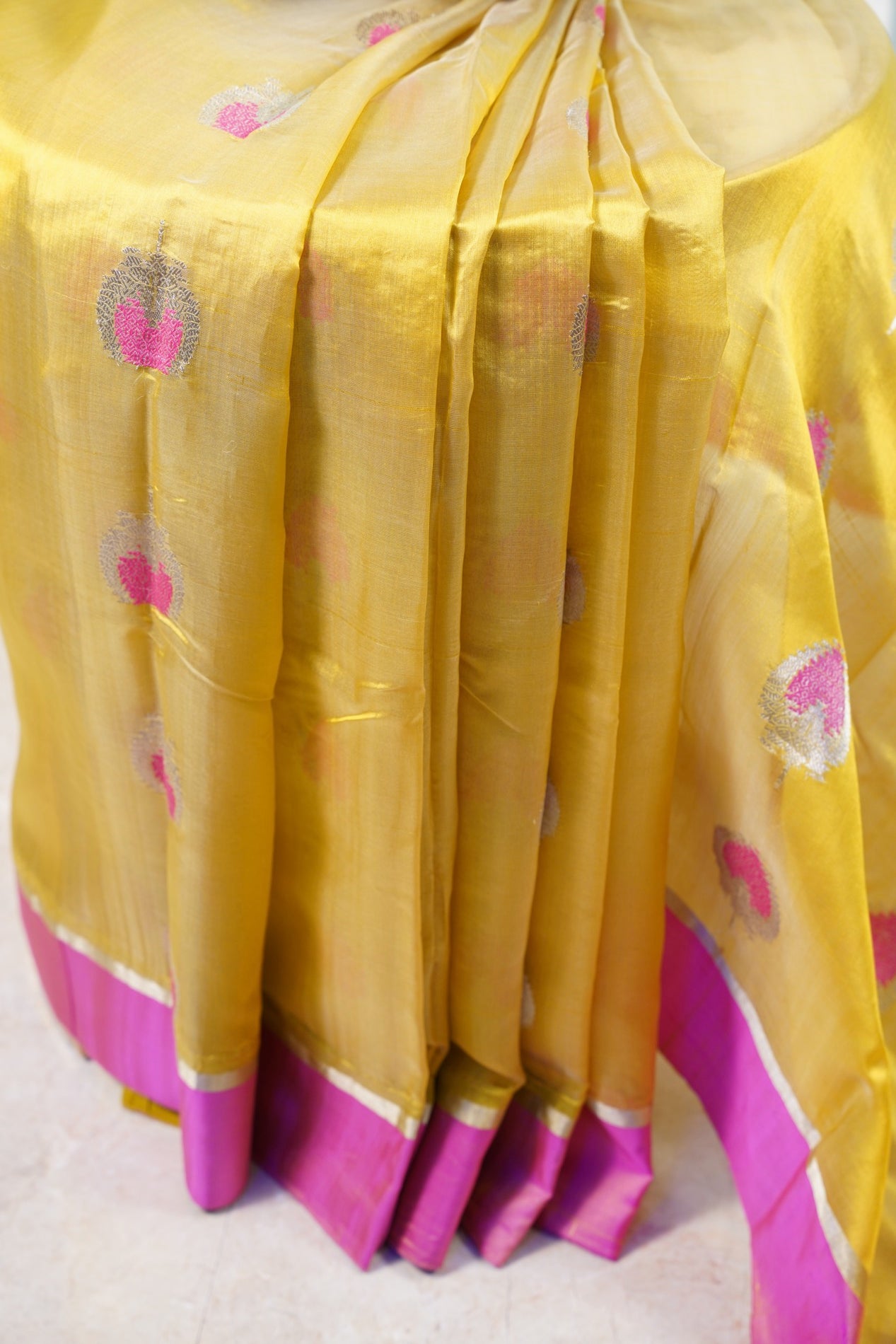 Mustard with Pink Border Saree