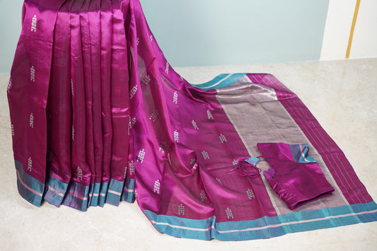 Purple Color Saree wuth Butti and Blue border