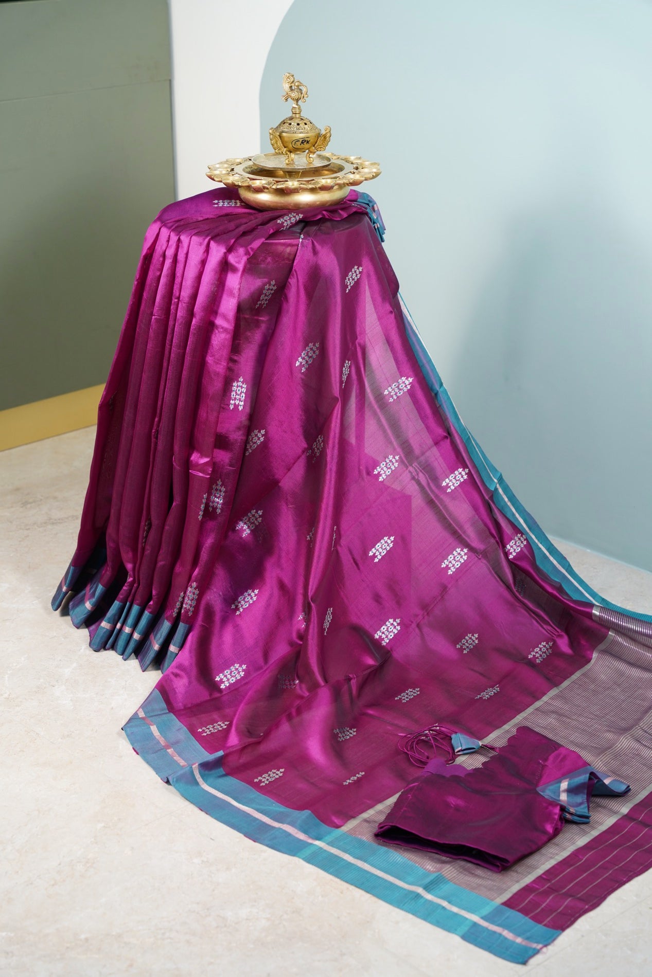 Purple Color Saree wuth Butti and Blue border