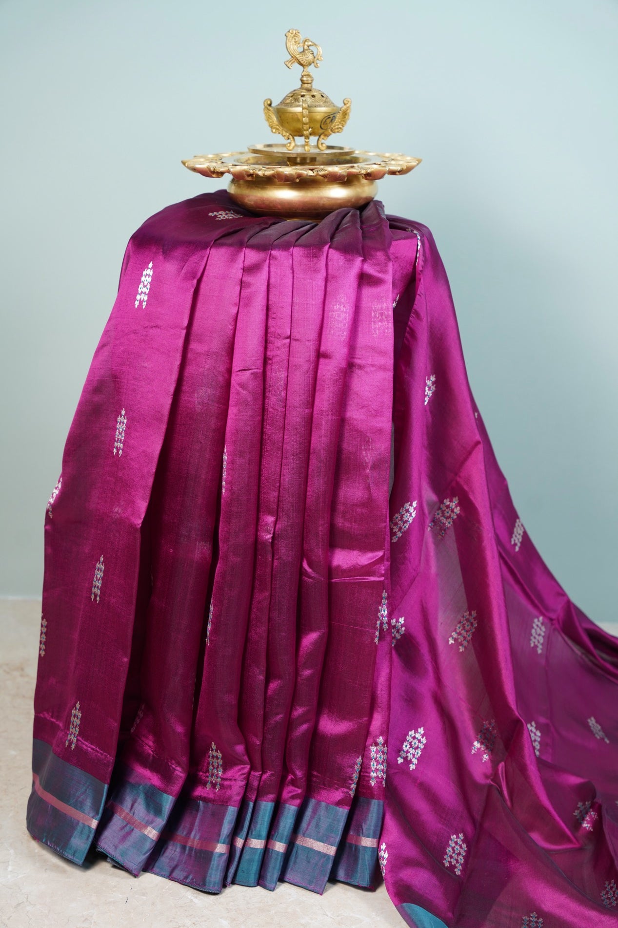 Purple Color Saree wuth Butti and Blue border