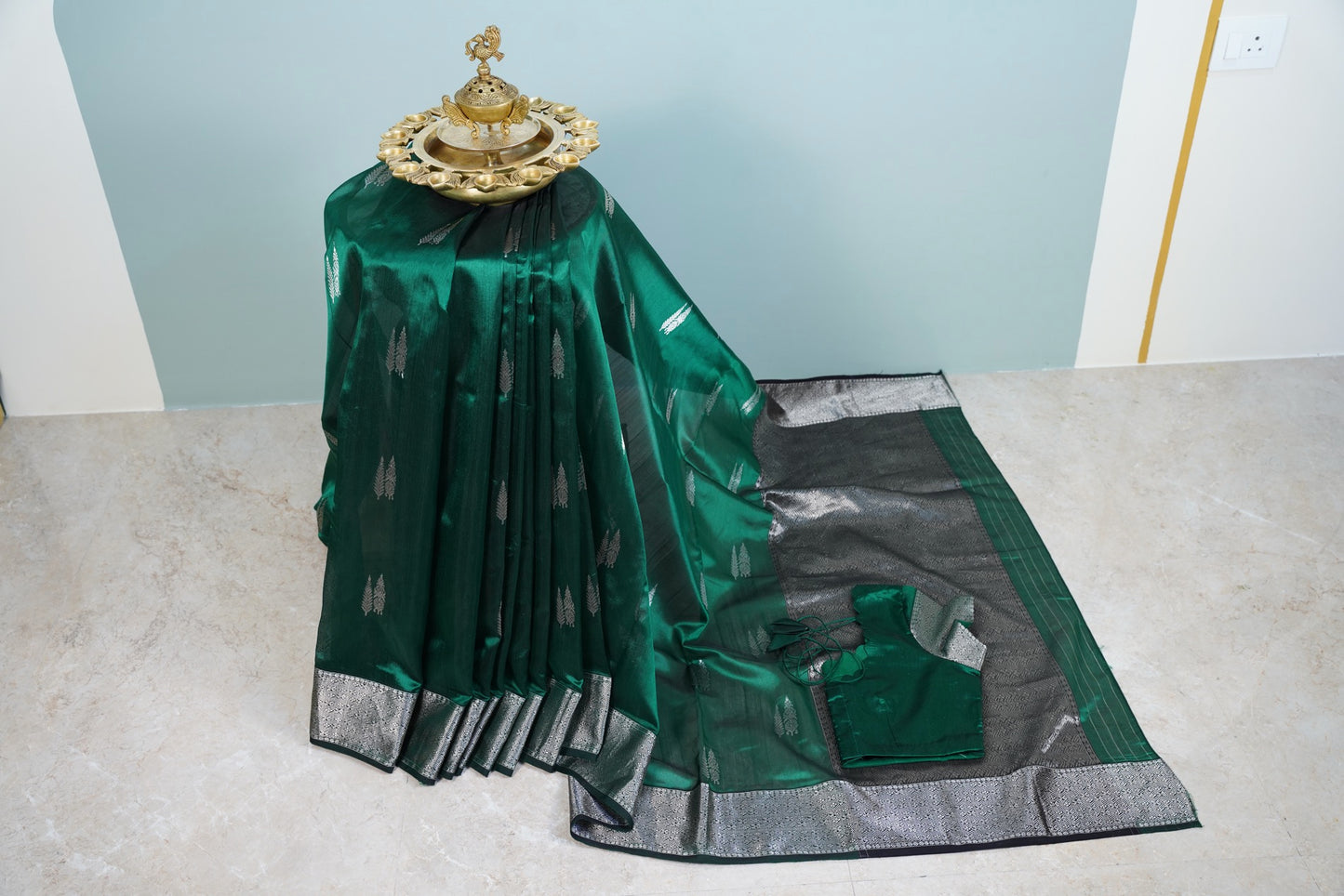 Bottle Green with silver pine cone butti