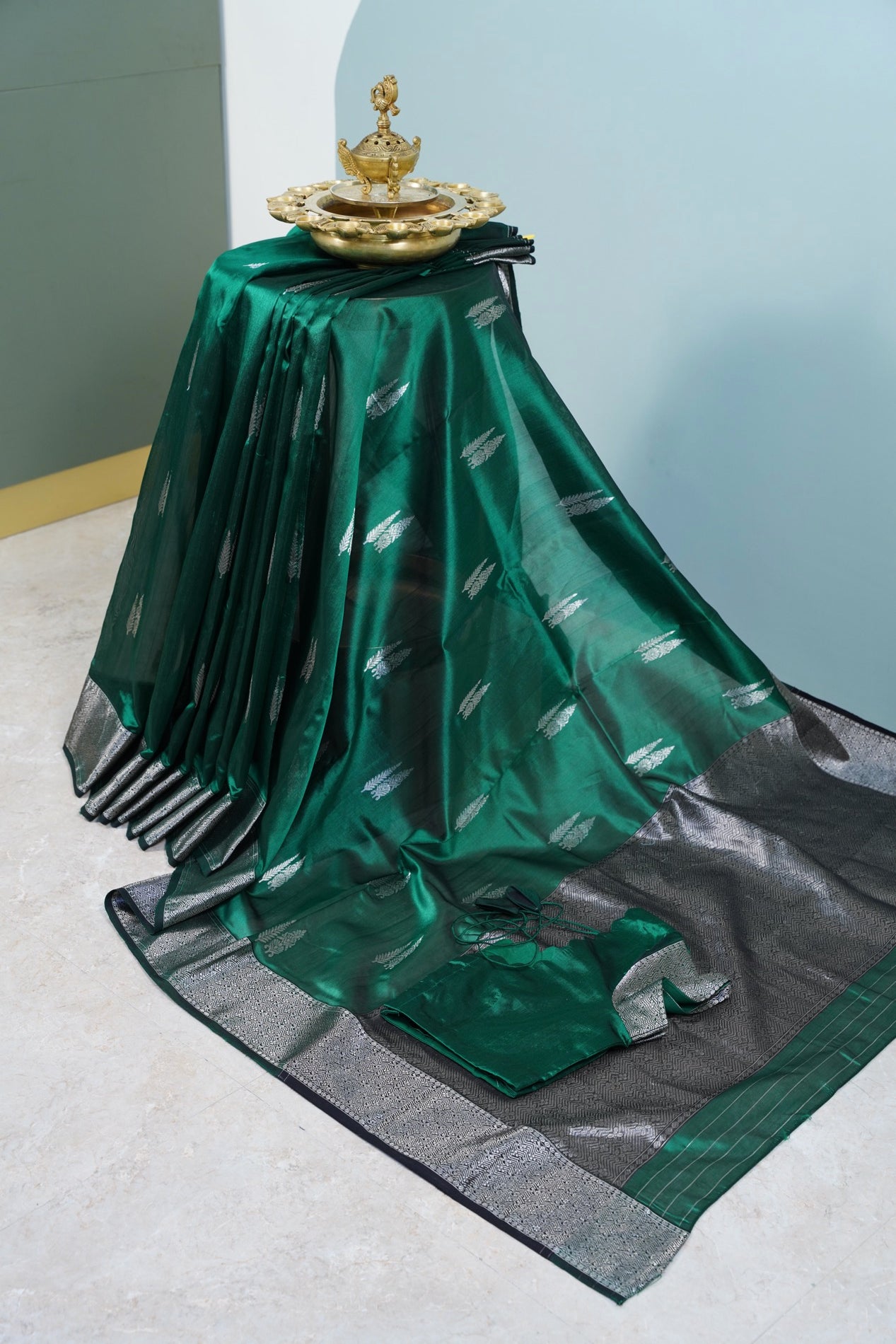 Bottle Green with silver pine cone butti