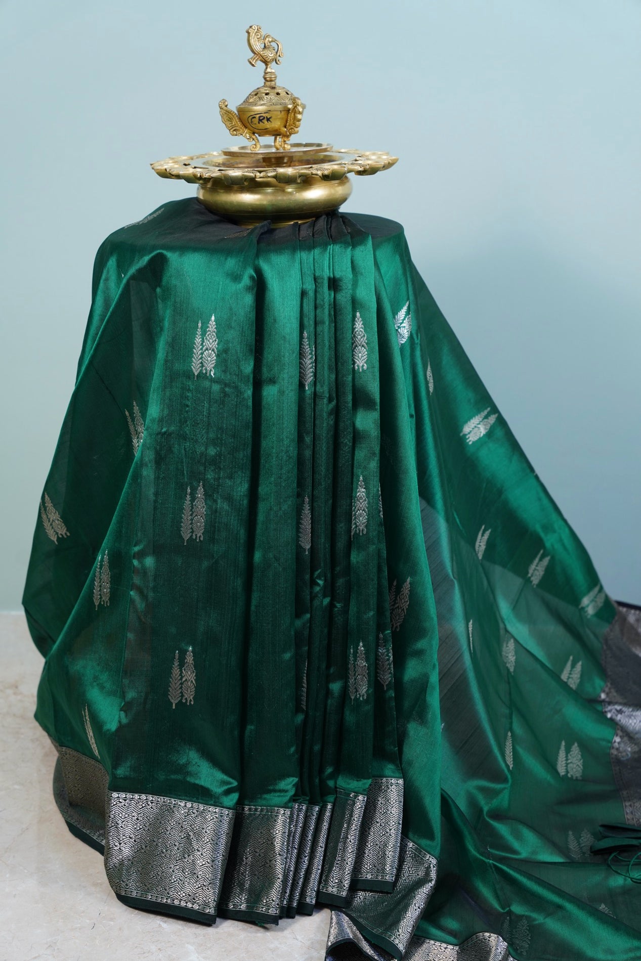 Bottle Green with silver pine cone butti