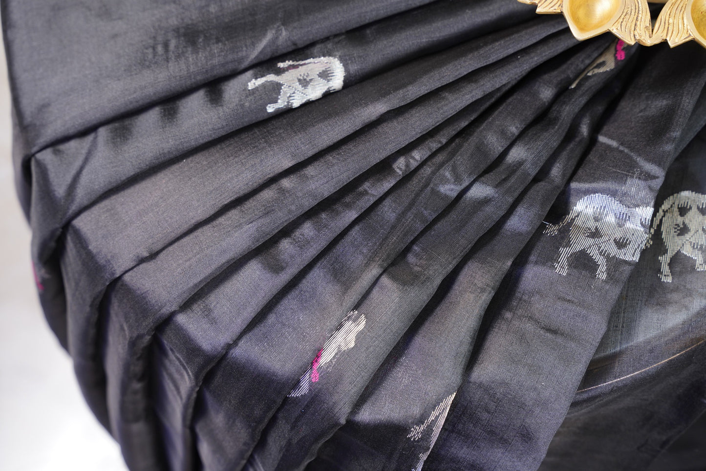 Black Chanderi Saree with Pink Pattu Border