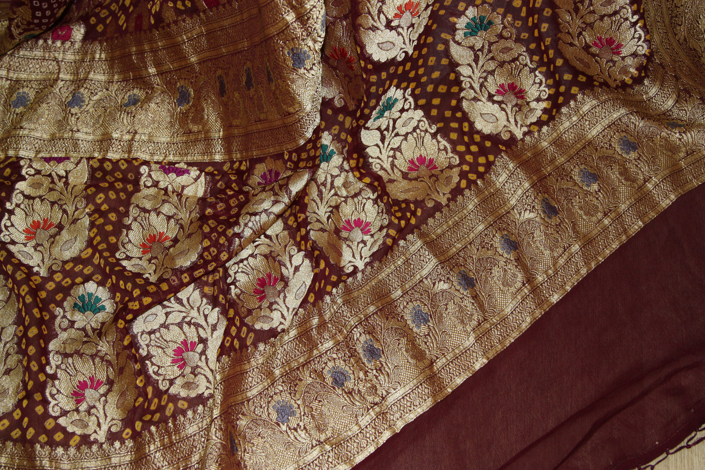 Greyish blue Banarasi Georgette Bandhani Dupatta with Meenakari Work
