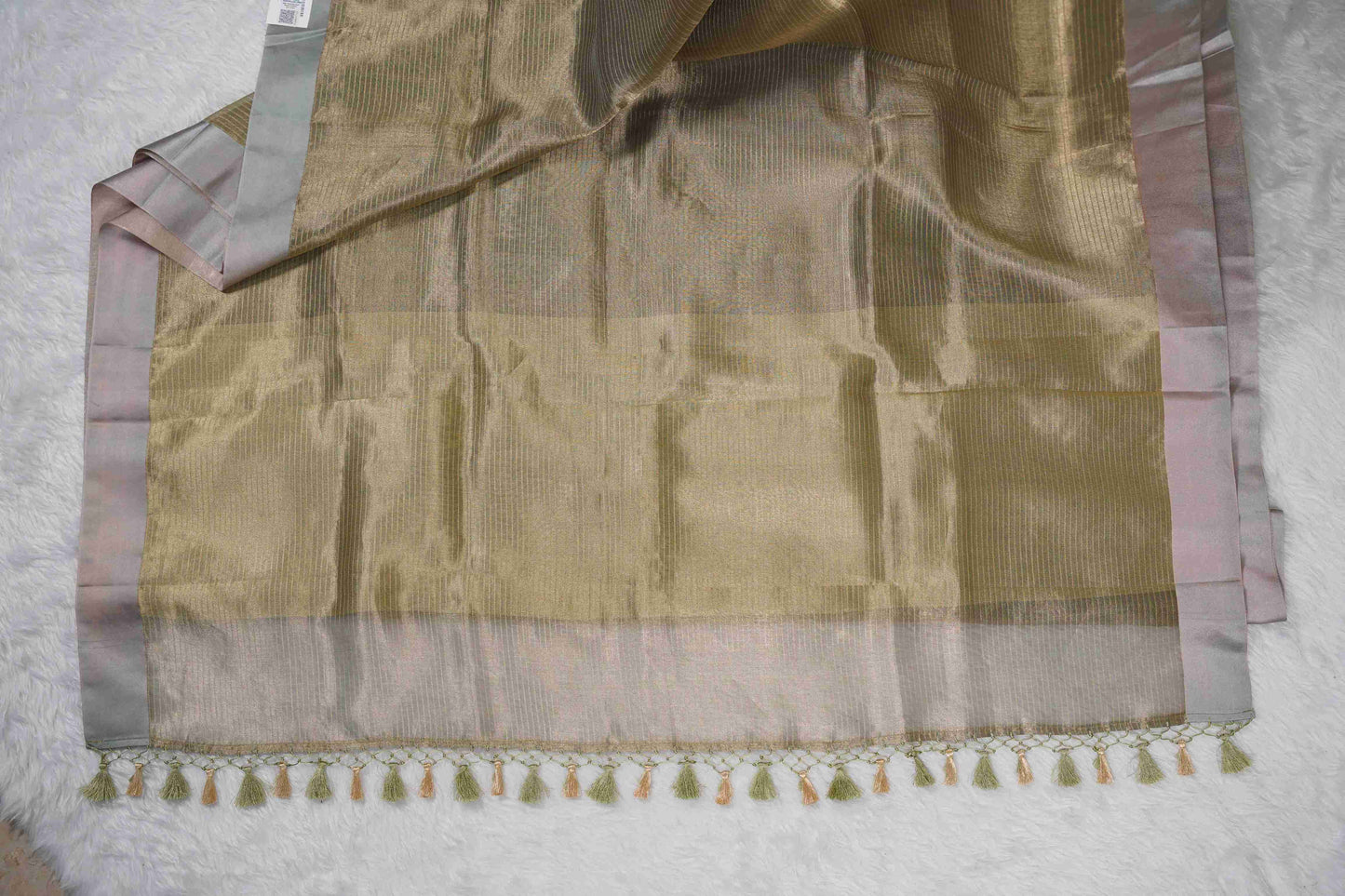 Banaras Tissue with Satin border - grey