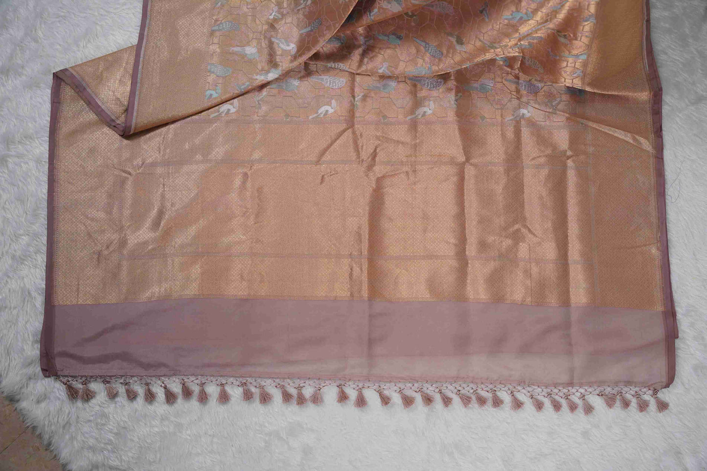 Banaras Tissue with Satin border - pink