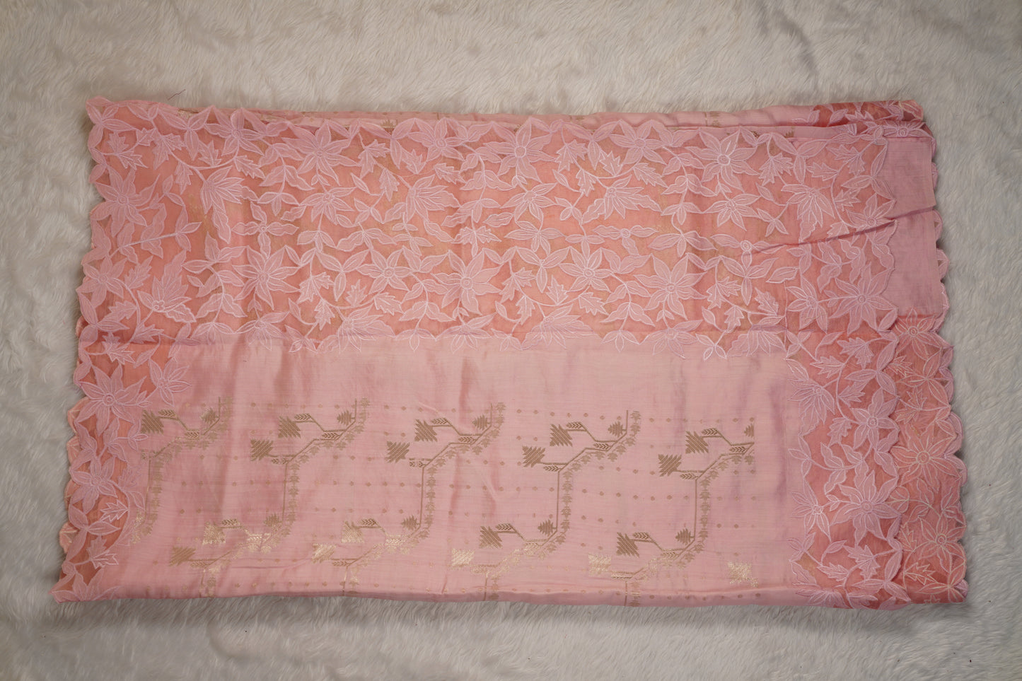 Tussar tissue Saree with a Self-Embroidery Border- Light Pink