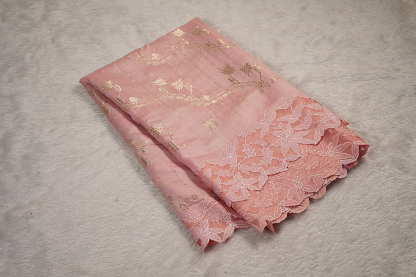 Tussar tissue Saree with a Self-Embroidery Border- Light Pink