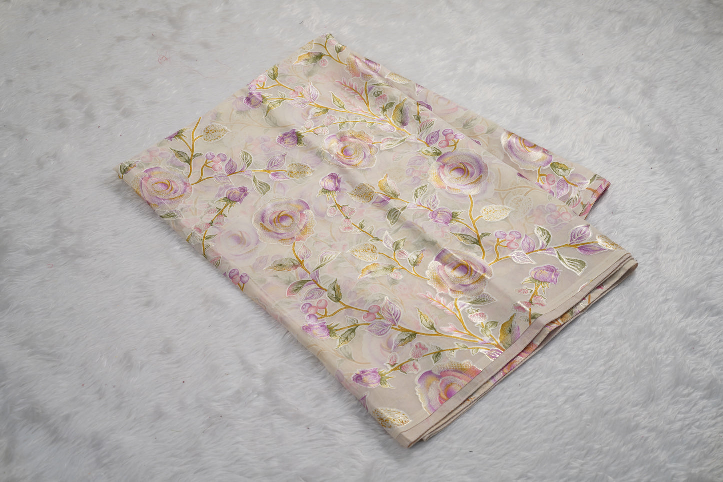 Floral Chinnon saree with butti blouse-Light Pink