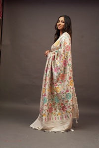Banarasi Beige Tussar all over Tissue saree