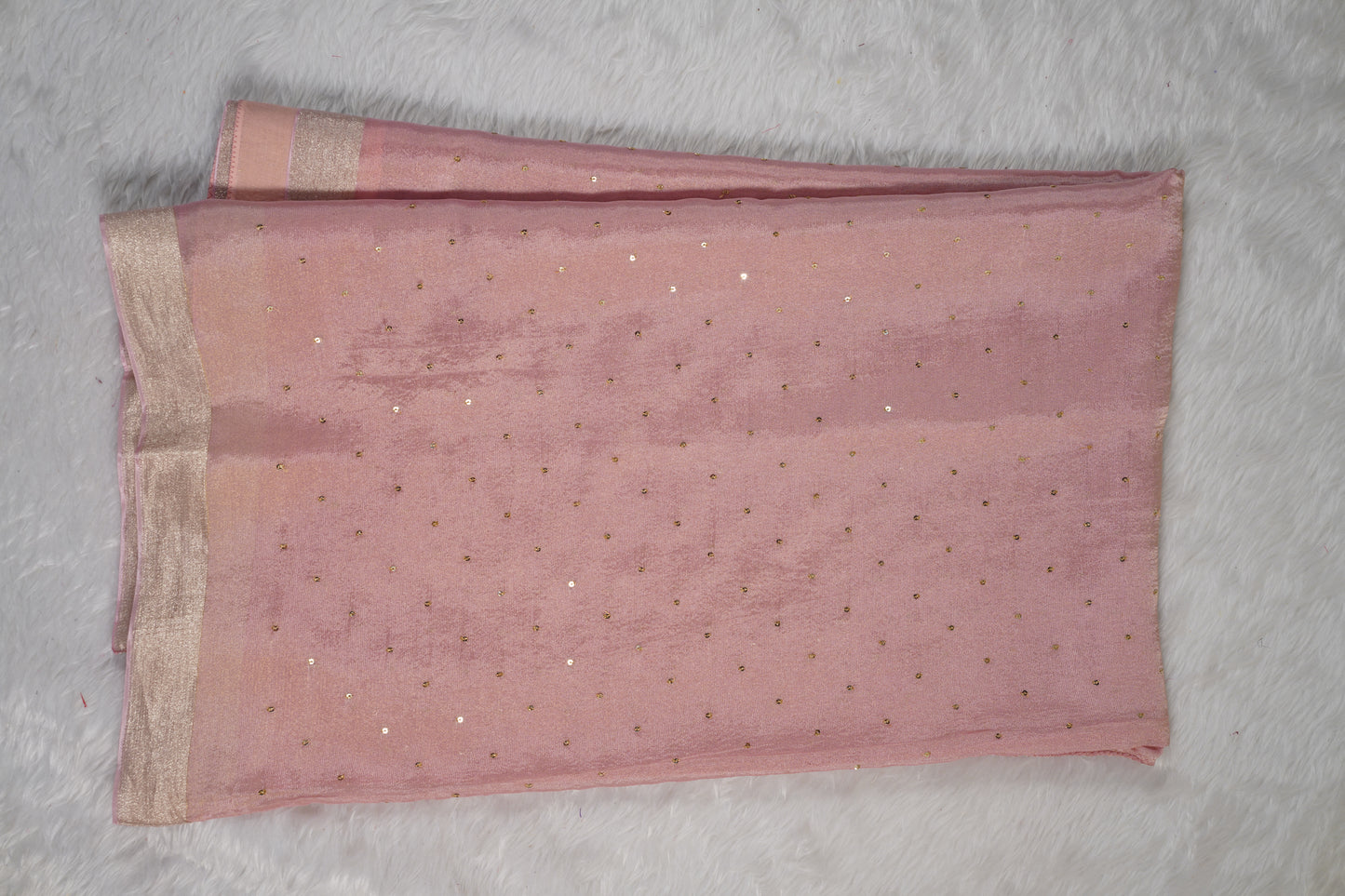 Chinnon Silk with mukesh work and floral blouse-Light Pink