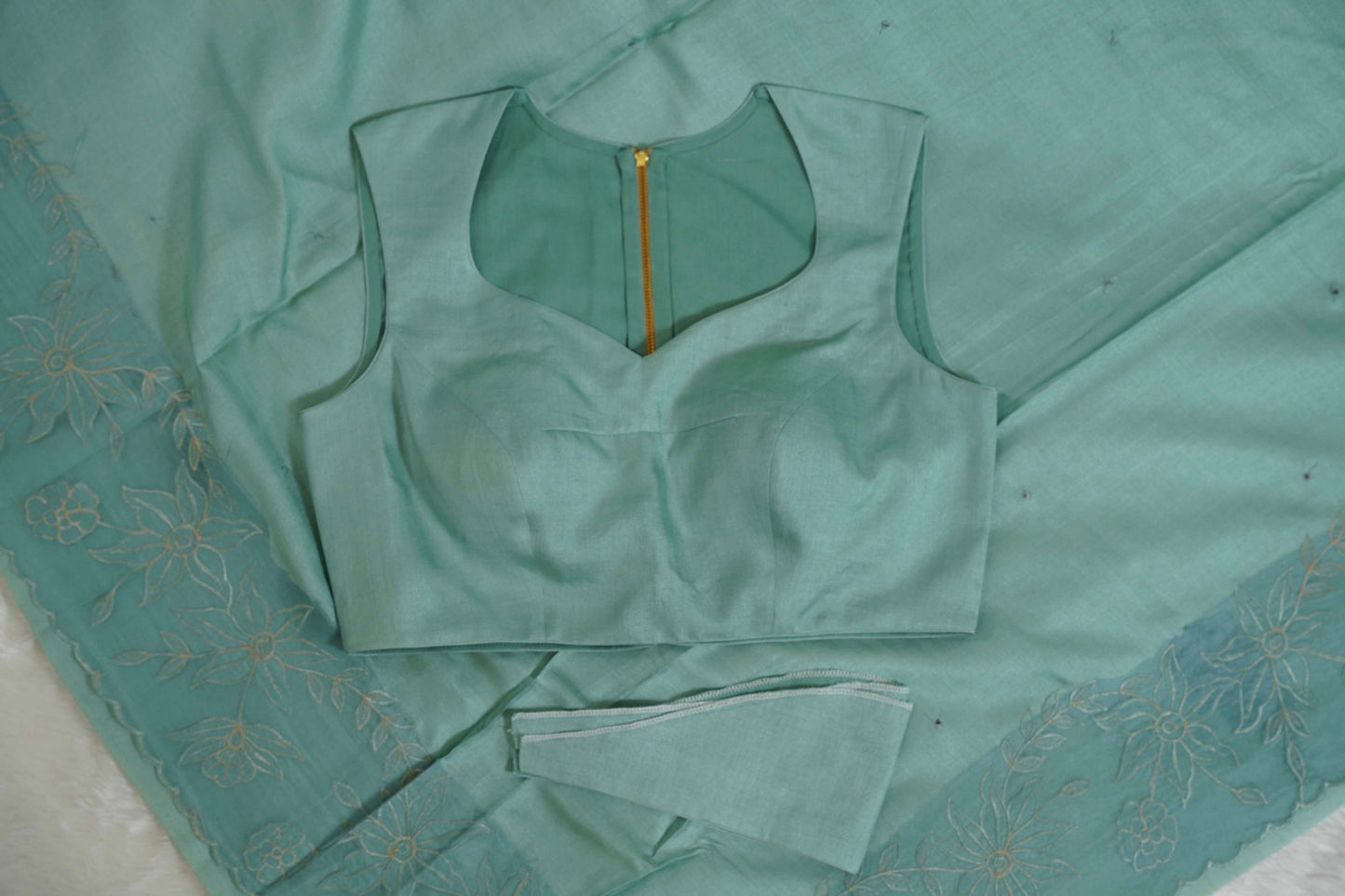 Tussar Applique Organza Border Saree in Light Green