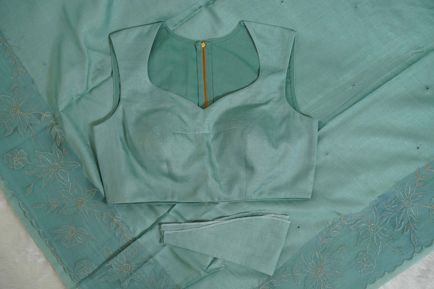 Tussar Applique Organza Border Saree in Light Green