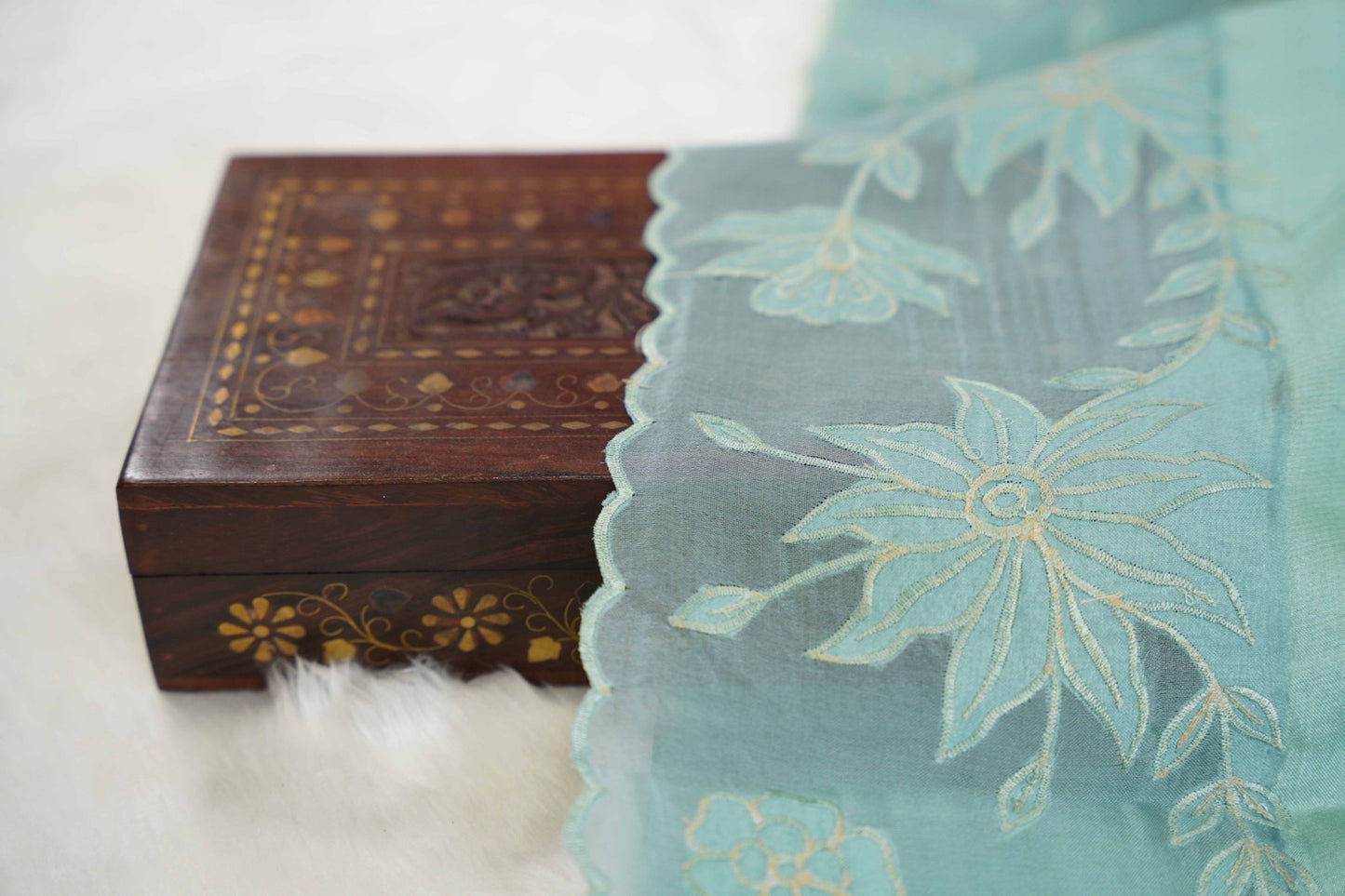 Tussar Applique Organza Border Saree in Light Green