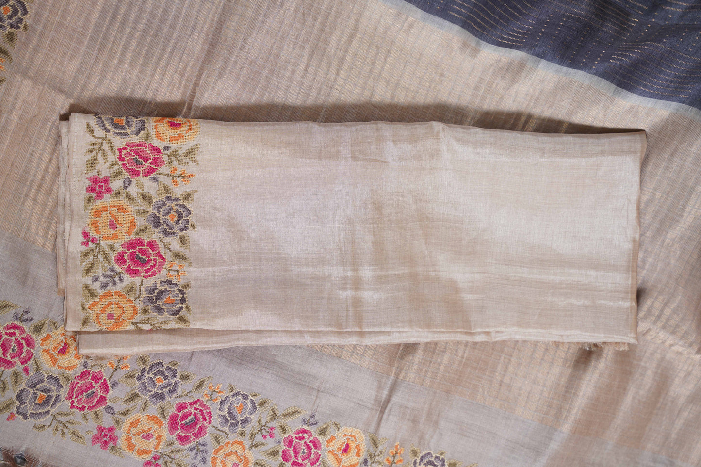 Tussar Grey with Petite border