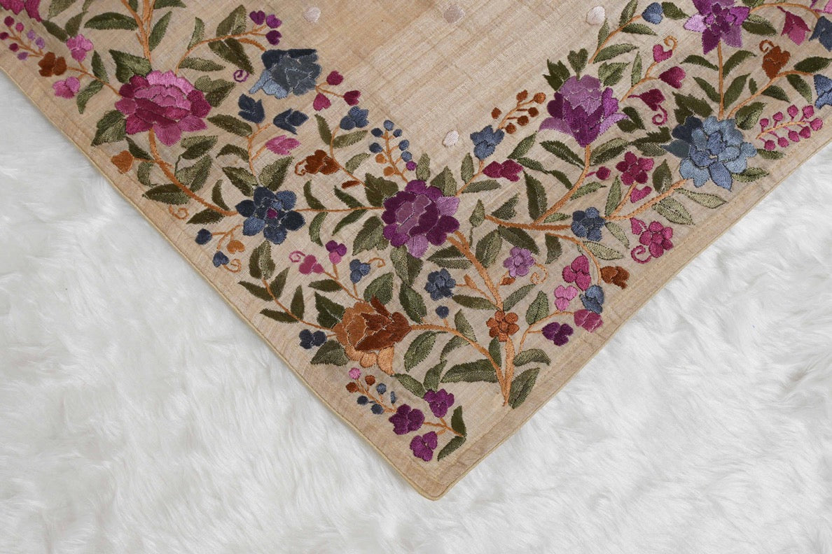 Tussar Beige with parsi ghara work