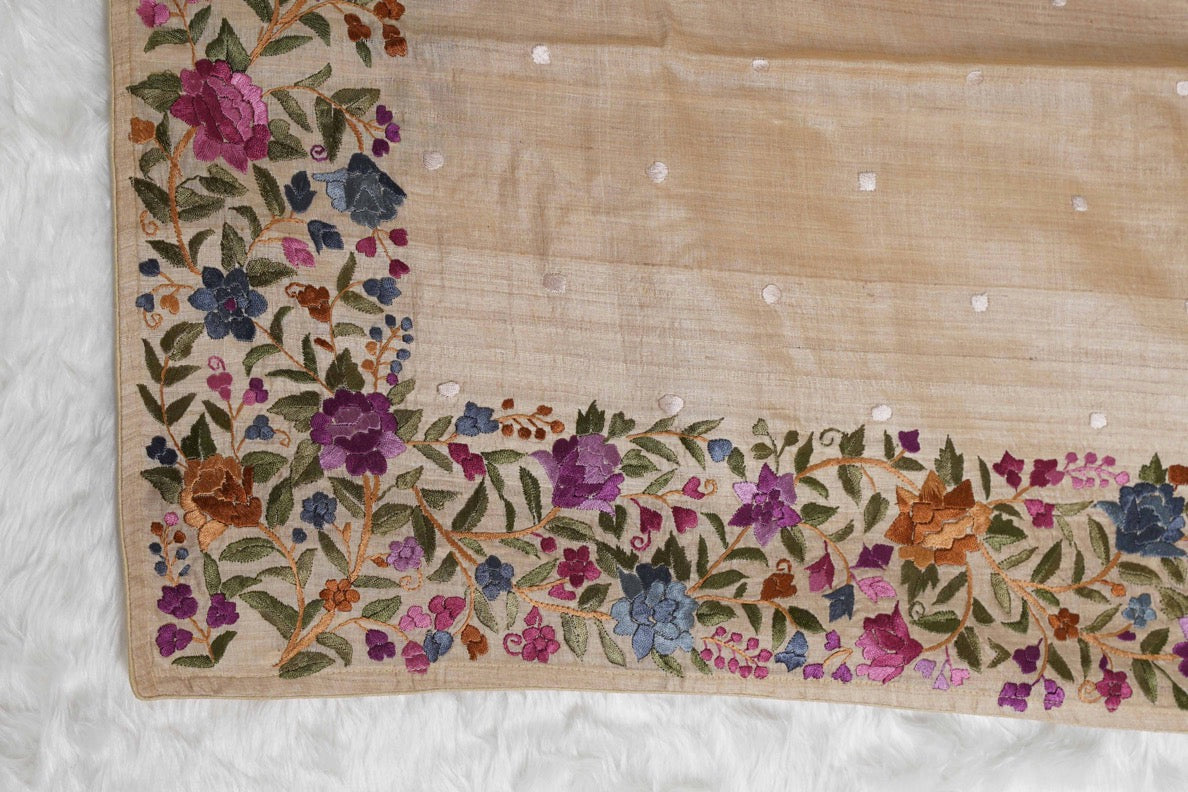 Tussar Beige with parsi ghara work