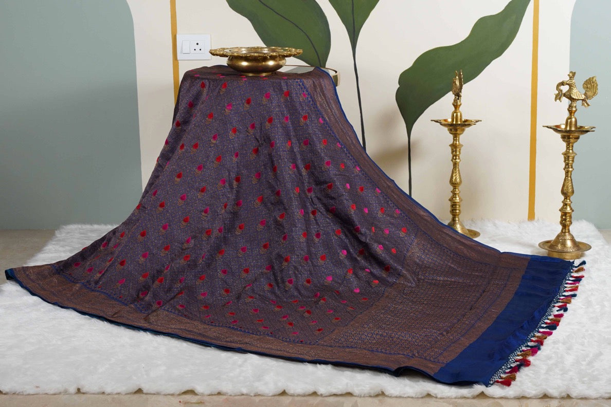 Brocade Banaras Velvet motifs-Blue