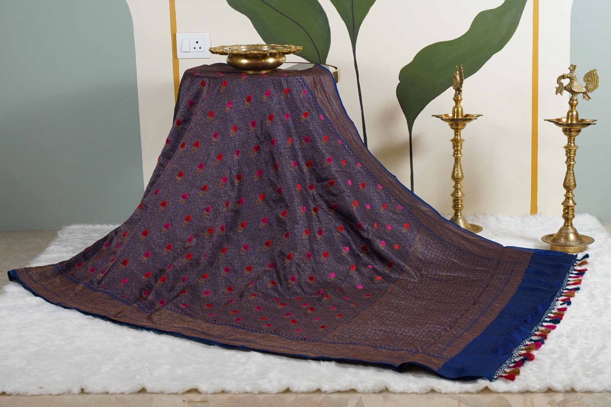 Brocade Banaras Velvet motifs-Blue