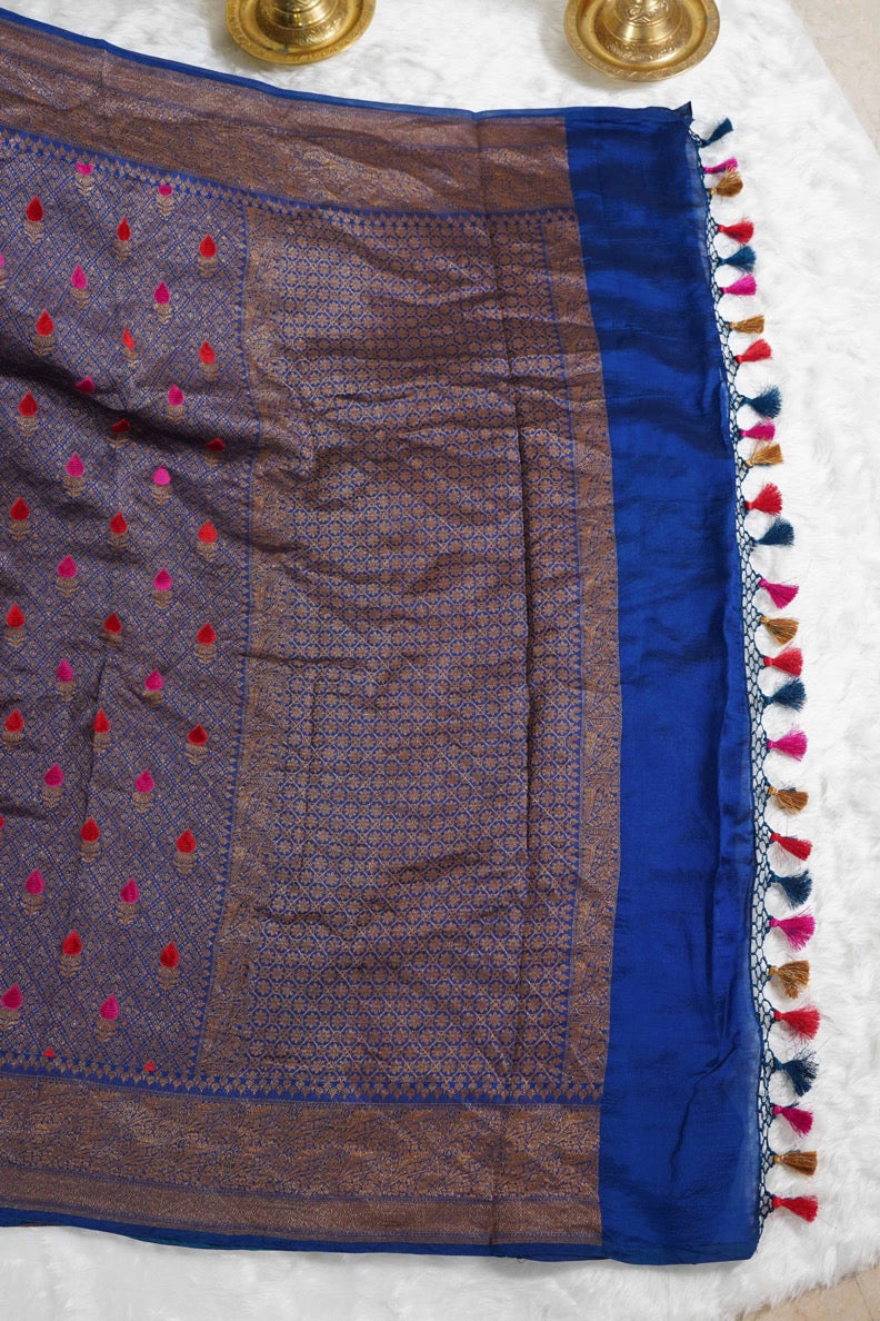 Brocade Banaras Velvet motifs-Blue