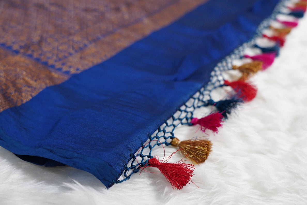 Brocade Banaras Velvet motifs-Blue