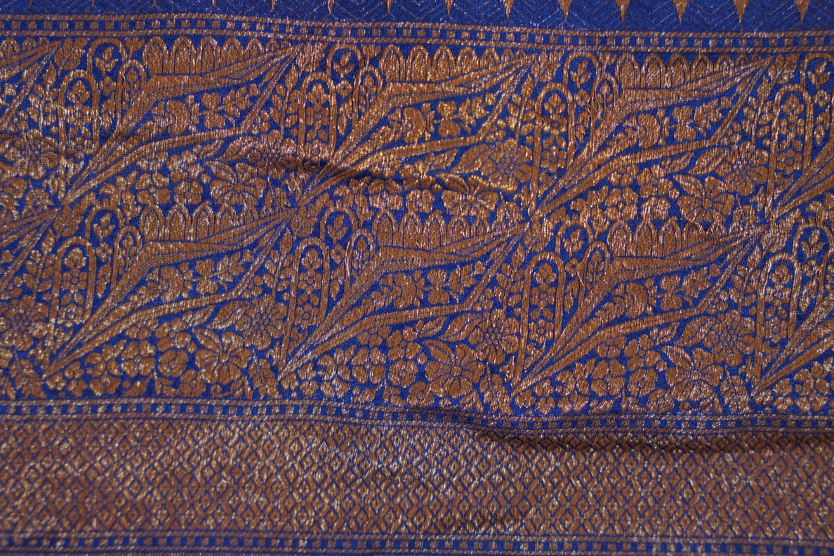 Brocade Banaras Velvet motifs-Blue