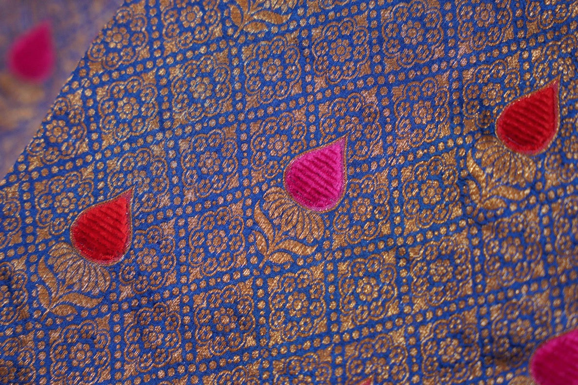 Brocade Banaras Velvet motifs-Blue