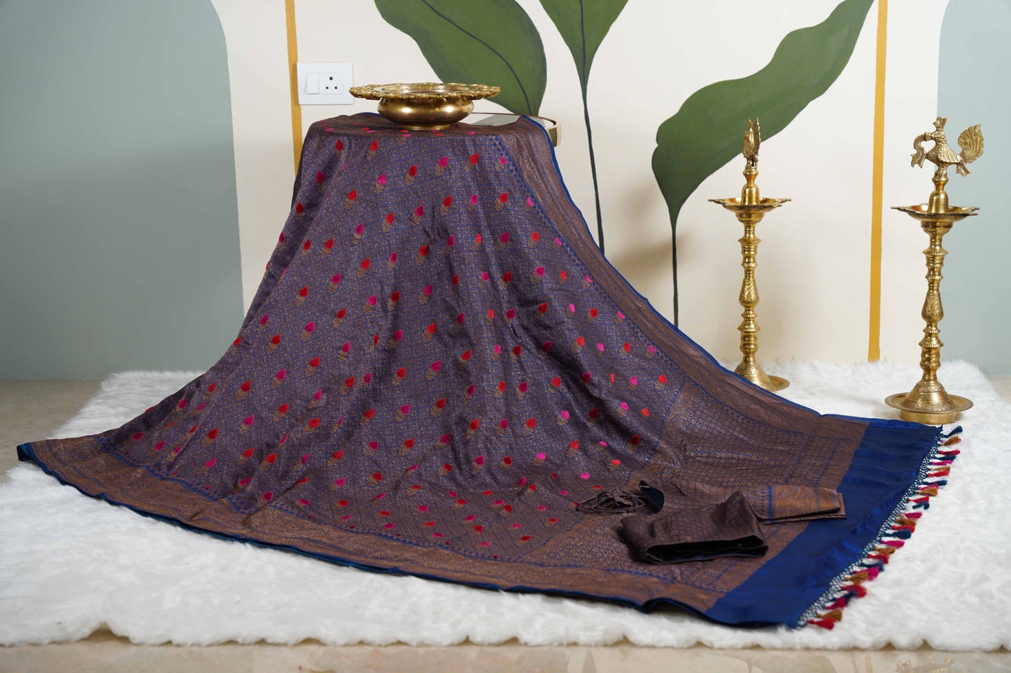 Brocade Banaras Velvet motifs-Blue