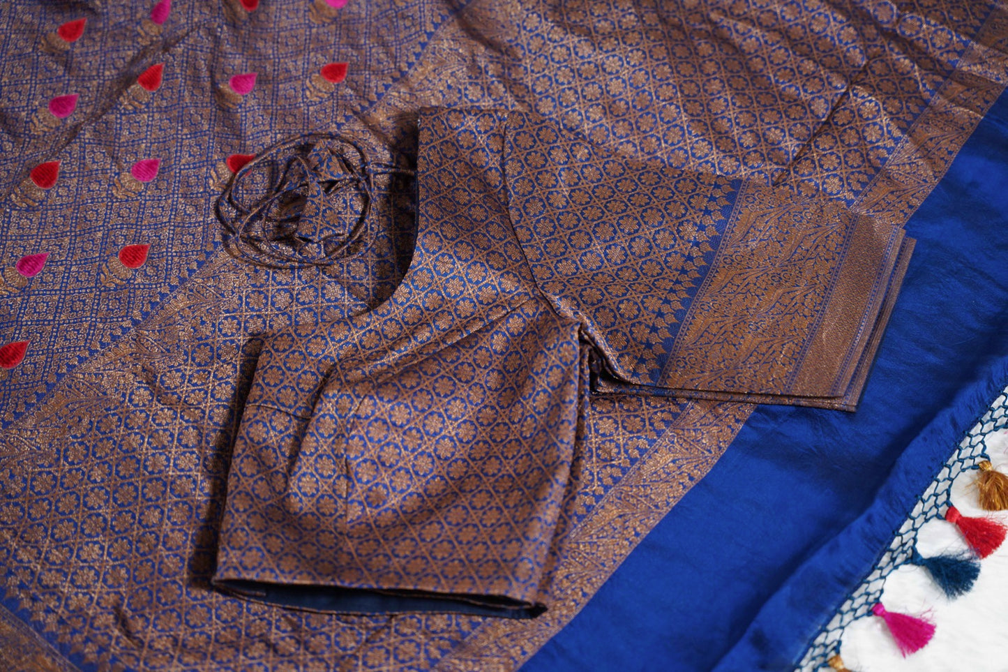Brocade Banaras Velvet motifs-Blue