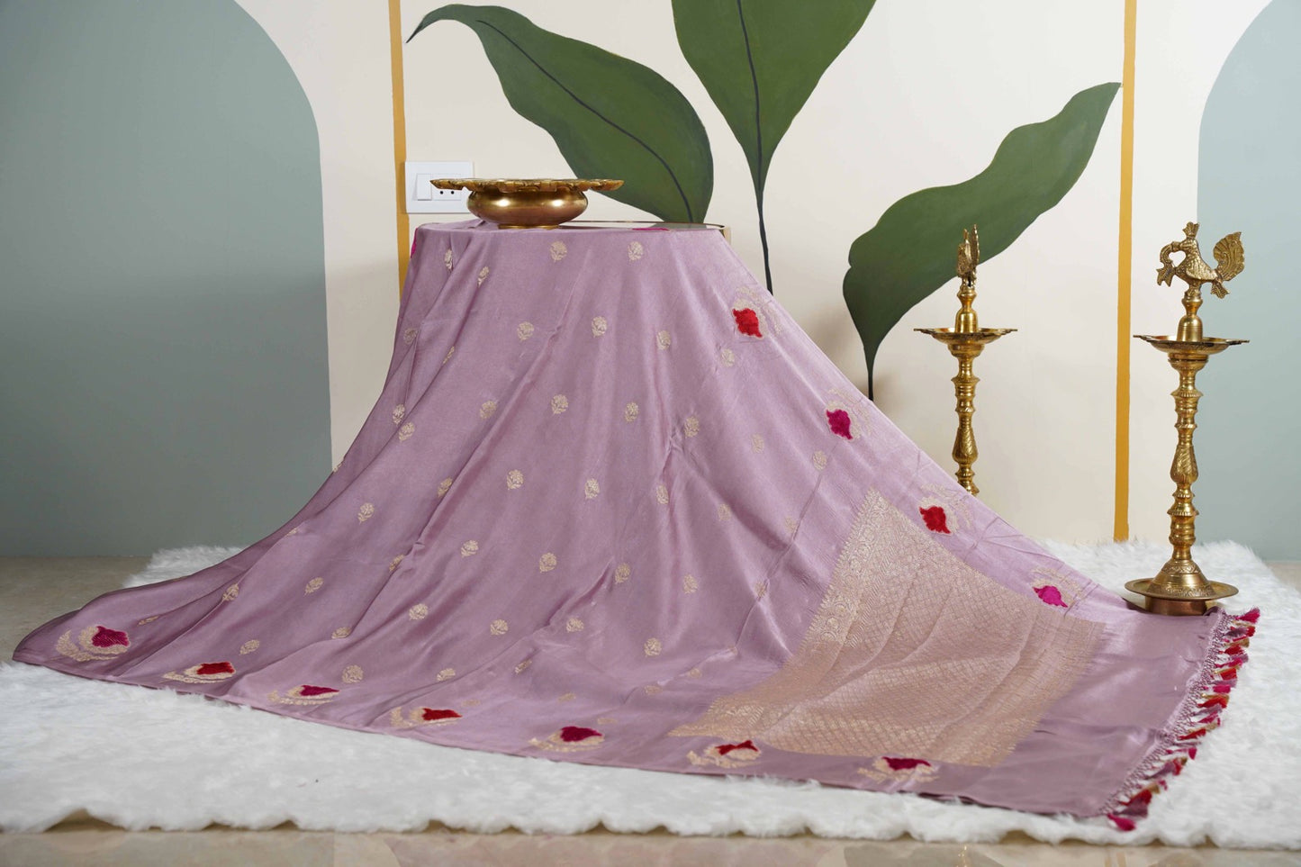Lilac Banaras Mashru with velvet motifs