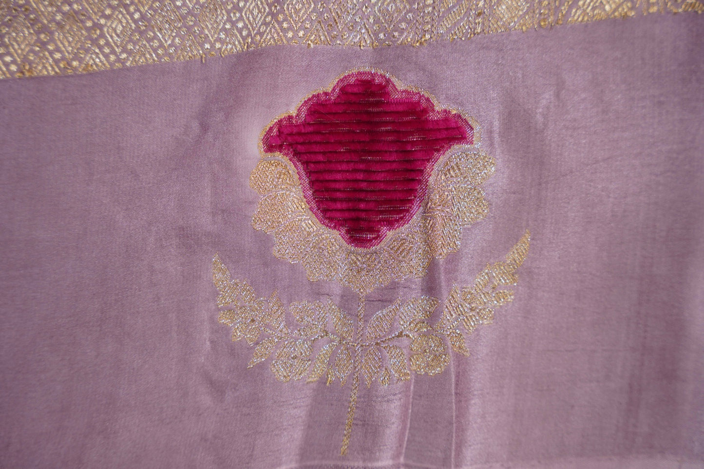 Lilac Banaras Mashru with velvet motifs