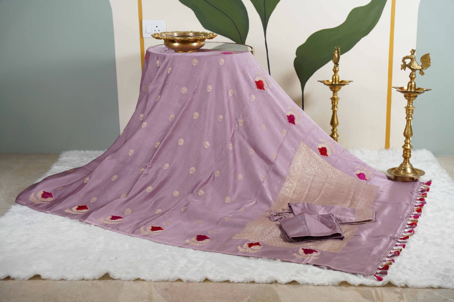 Lilac Banaras Mashru with velvet motifs
