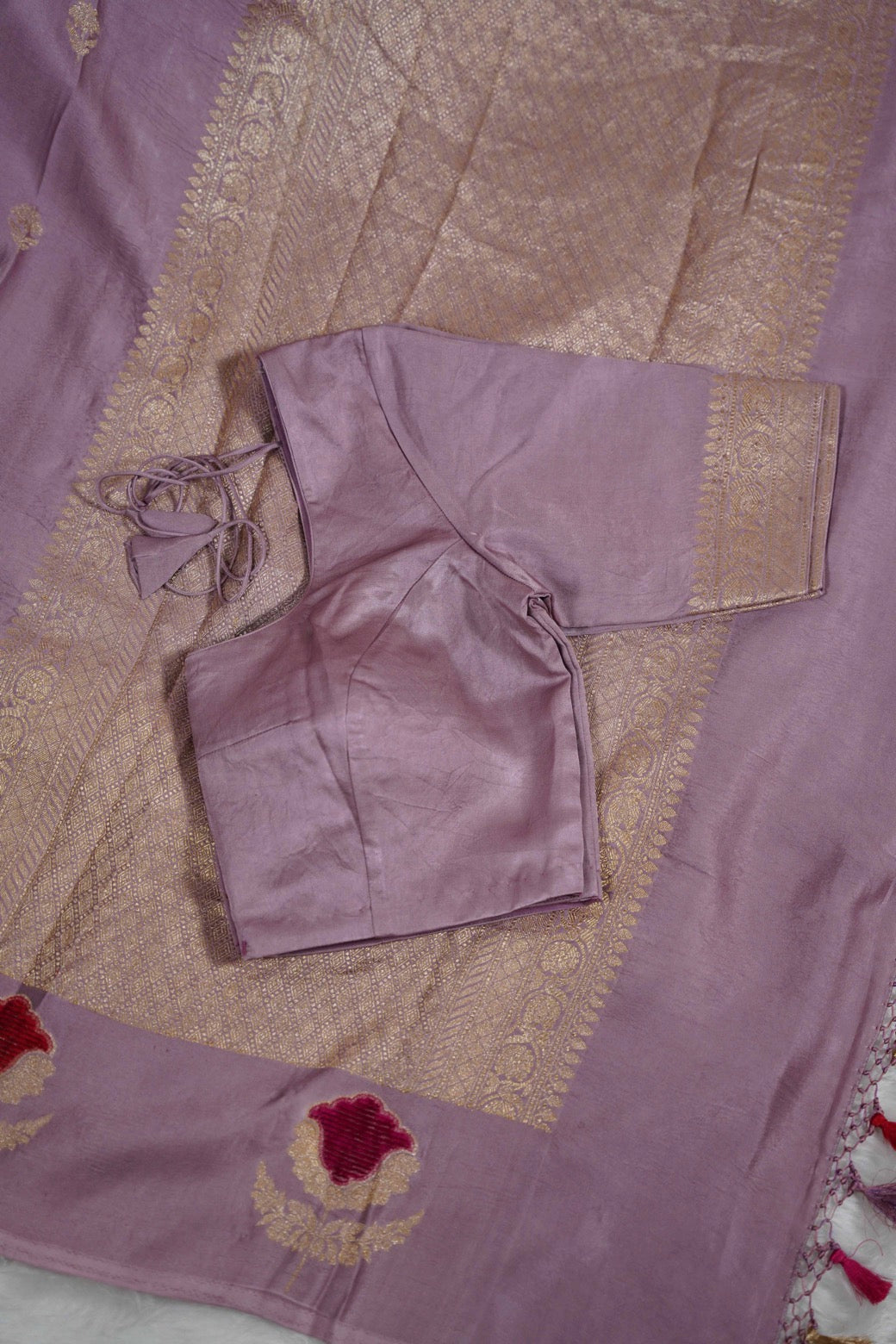 Lilac Banaras Mashru with velvet motifs