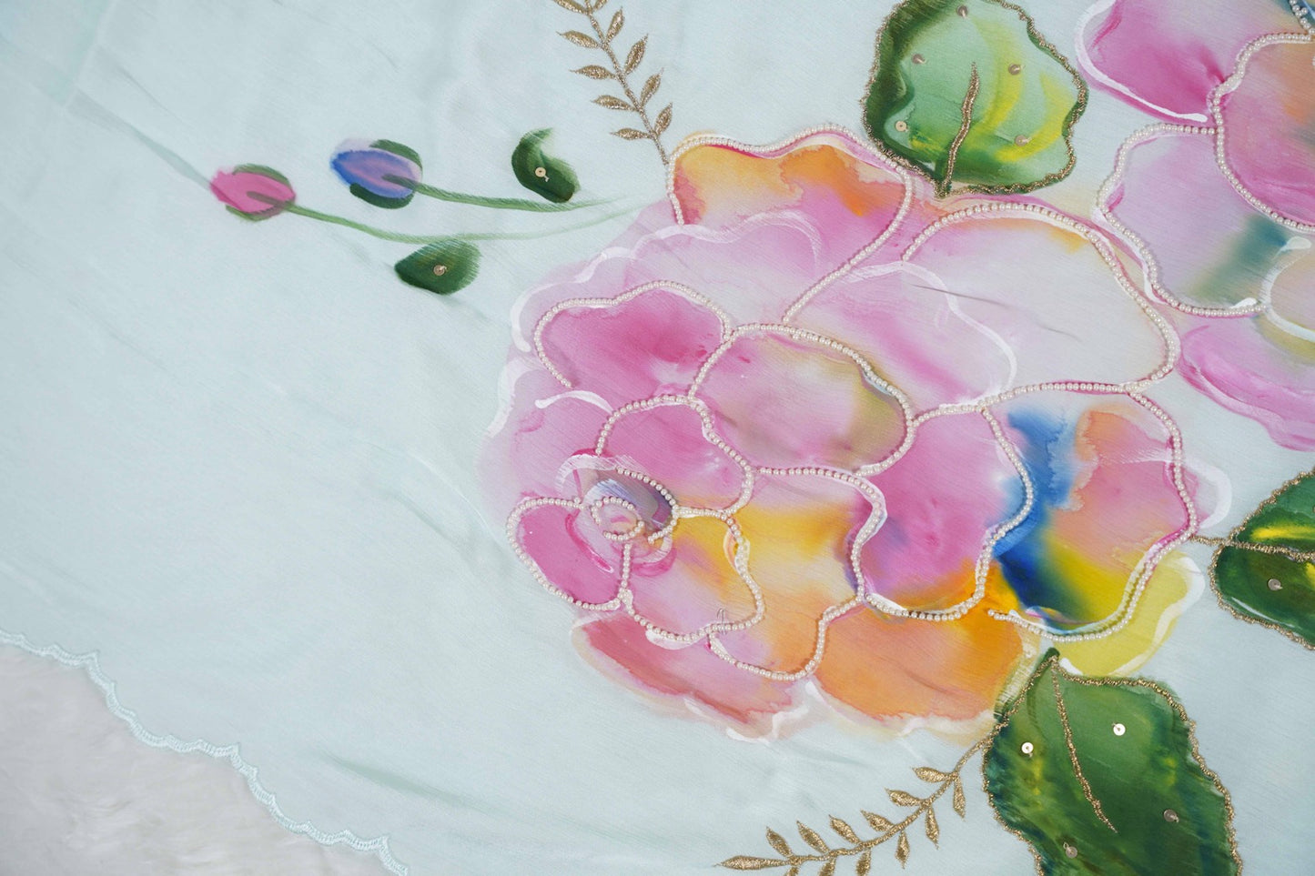 Rainbow Rose Shimoye Chinon Light Blue Saree