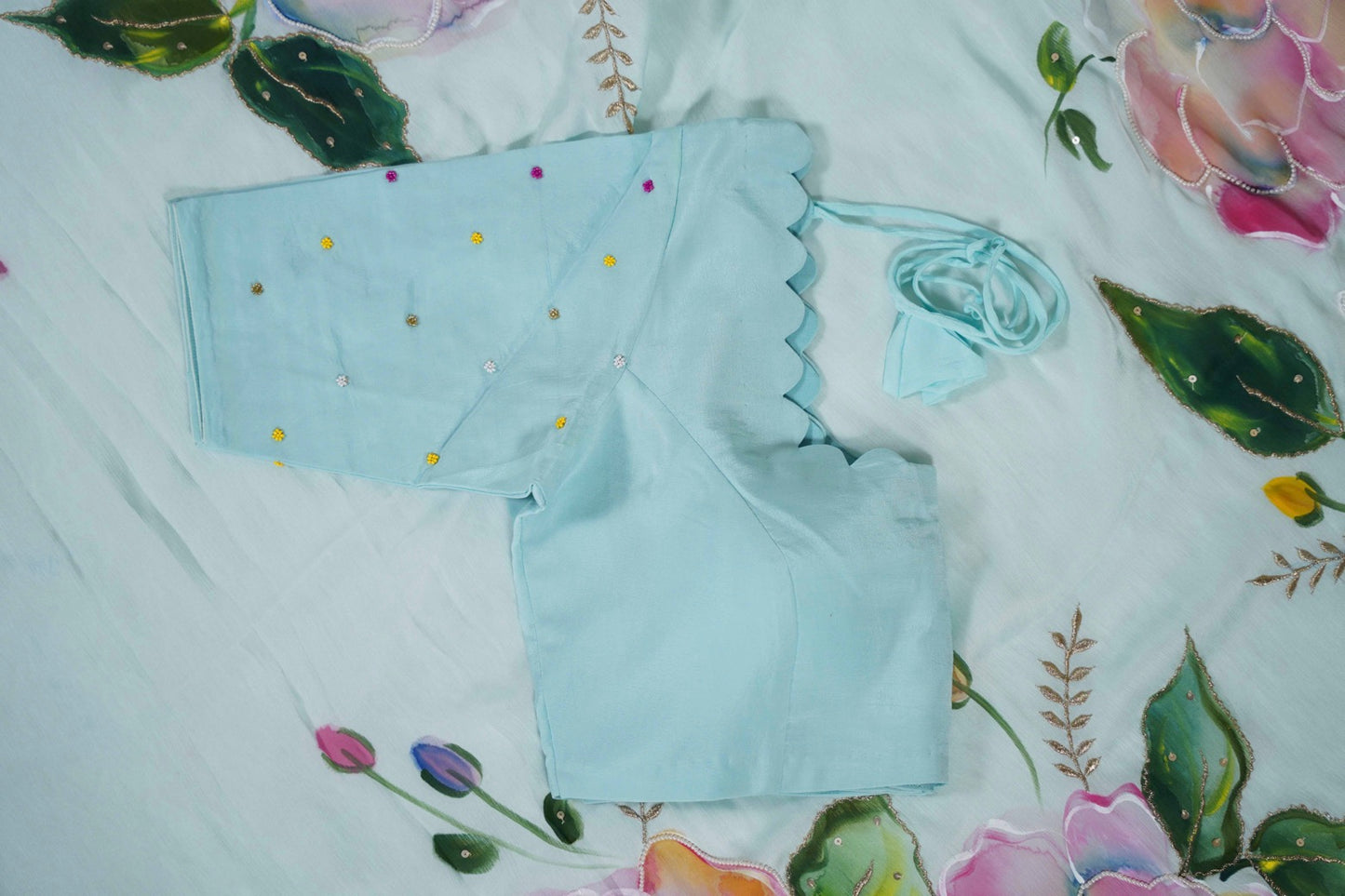 Rainbow Rose Shimoye Chinon Light Blue Saree