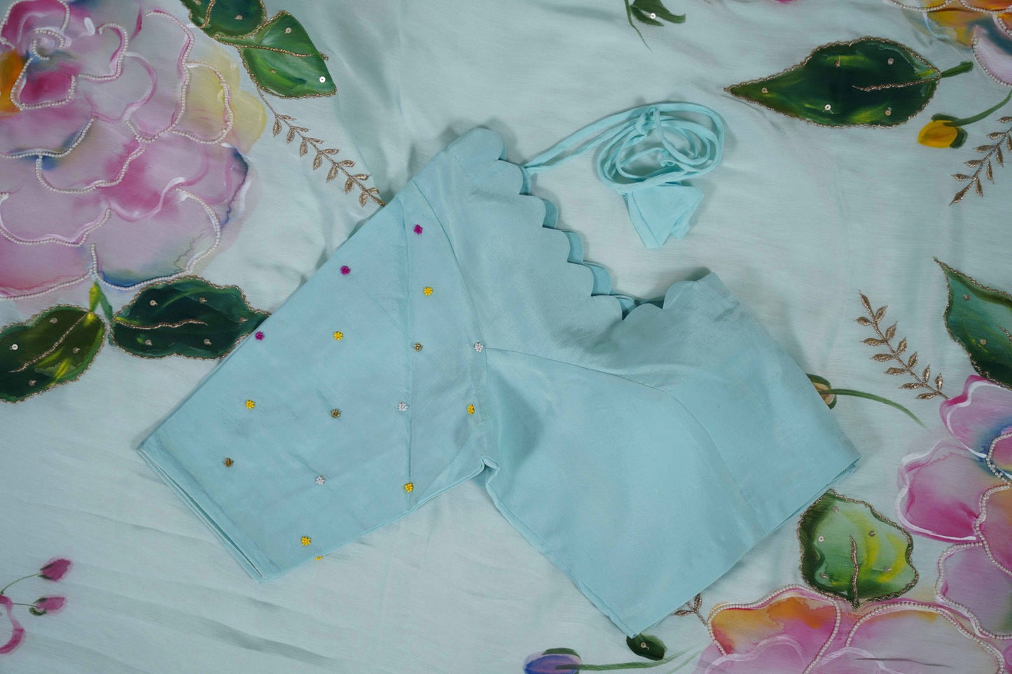 Rainbow Rose Shimoye Chinon Light Blue Saree