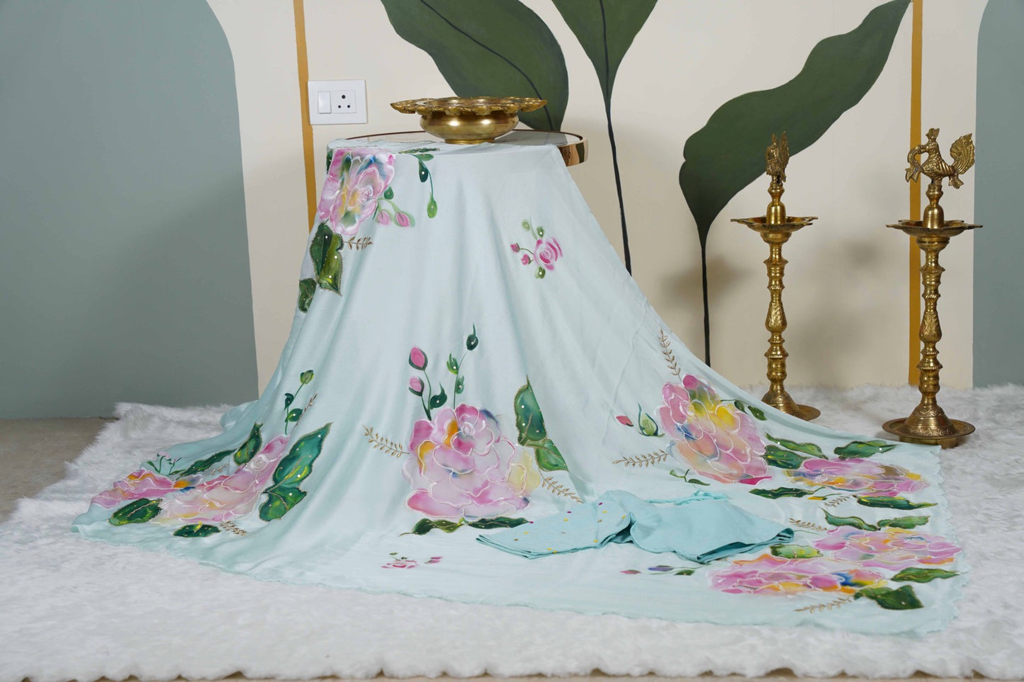 Rainbow Rose Shimoye Chinon Light Blue Saree